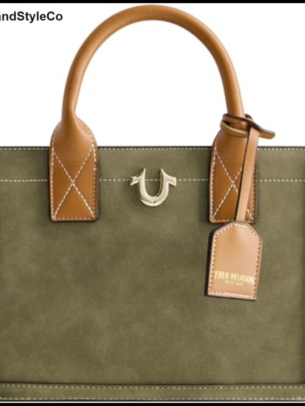 Faux Suede Tote Bag Medium Travel Purse Adjustable Strap Horseshoe Logo